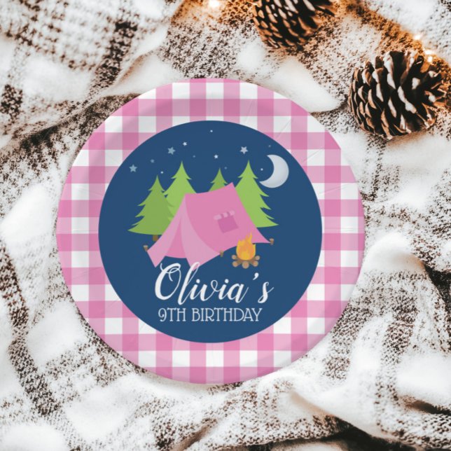 Glamping Girl Camping Birthday party plates (Creator Uploaded)