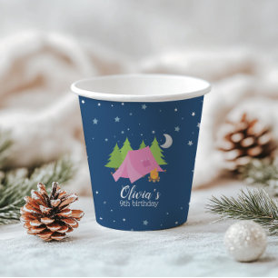 Glamping Girl Pink Camping Birthday Party Paper Cups