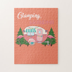 Glamping Grandma Costume Camping RV Flamingos Camp Jigsaw Puzzle