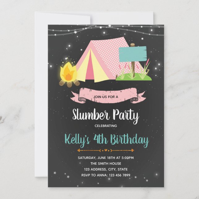 Glamping party birthday invitation (Front)