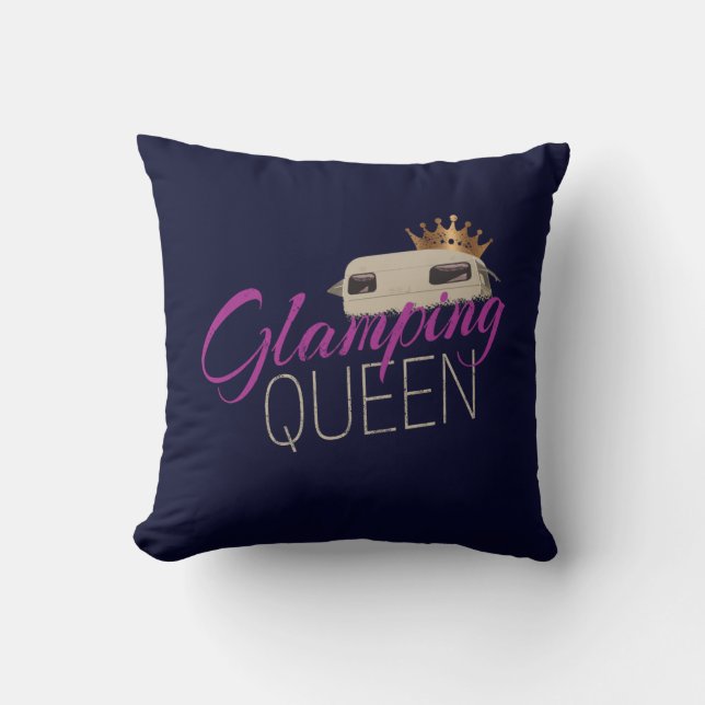 Glamping Queen Camping with vintage caravans Cushion (Front)