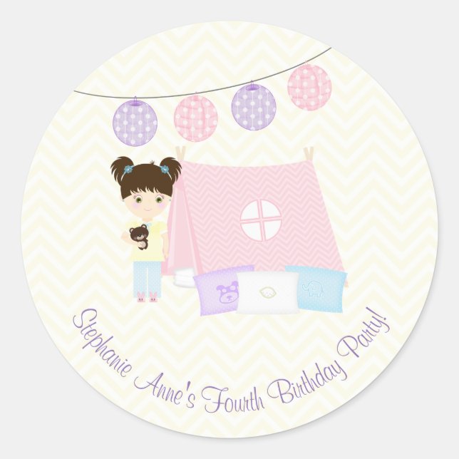 Glamping Sleepover Party Classic Round Sticker (Front)