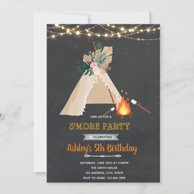 Glamping s'more party invitation (Front)