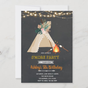 Glamping s'more party invitation