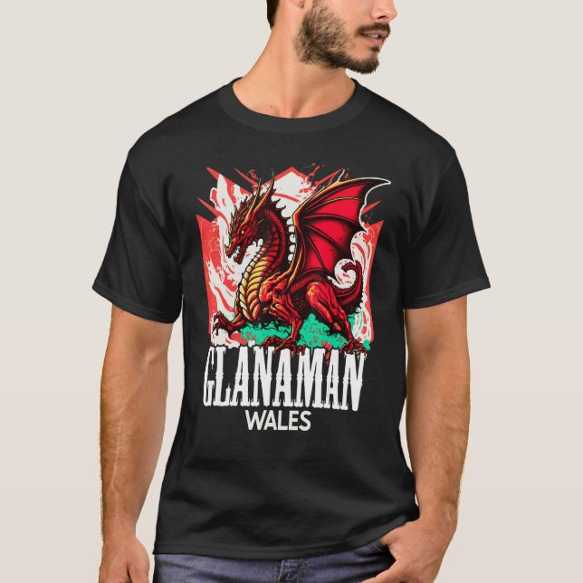 Glanaman Wales Welsh Flag Y Ddraig Goch Dragon T-Shirt (Front)