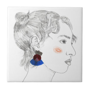 Glance Sketch - Portrait Ceramic Tile