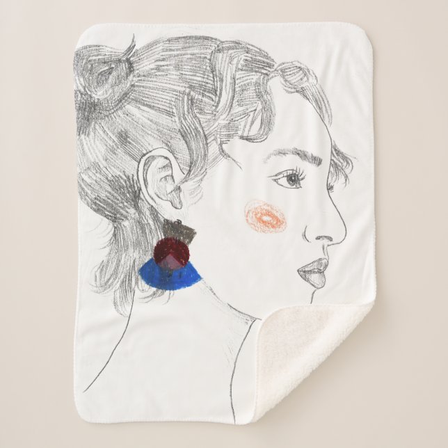 Glance Sketch - Portrait Sherpa Blanket (Front)