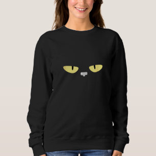 Glaring Black Cat Big Face Yellow Eyes on Black Sweatshirt