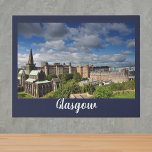 Glasgow City View Faux Canvas Print<br><div class="desc">Birds eye view photograph of Glasgow Scotland. Dark blue background with white text overlay</div>