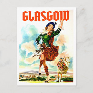 Glasgow, dancing girl in national costume, vintage postcard