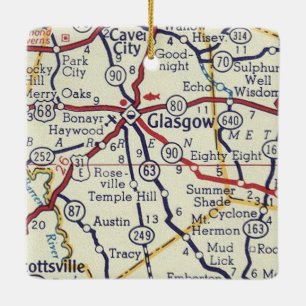 Glasgow KY Vintage Map Ceramic Ornament