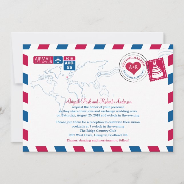 Glasgow, Scotland Airmail | Wedding Invitation (Front)