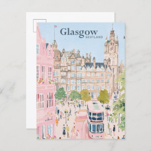 Glasgow Scotland Gouache Paint Illustration Travel Postcard
