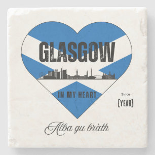 Glasgow Scotland Skyline Heart - Since [Year] Stone Coaster