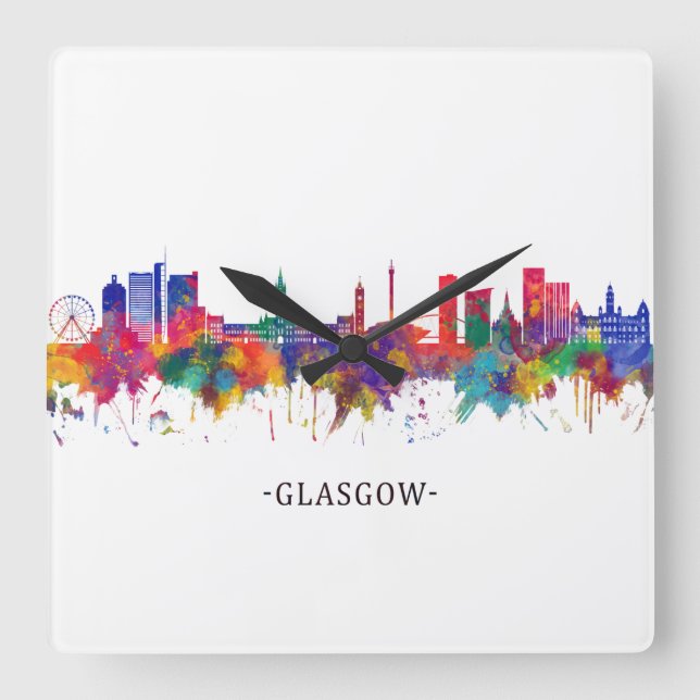 Glasgow Scotland Skyline Square Wall Clock (Front)