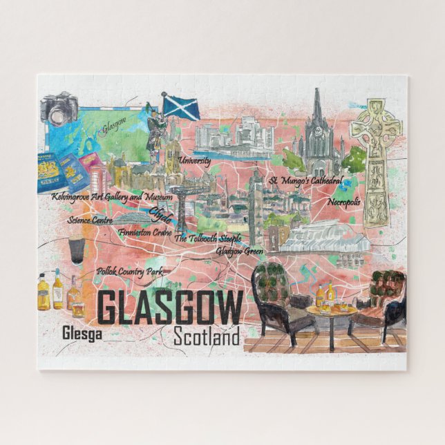 Glasgow  Scotland Travel Map  Jigsaw Puzzle (Horizontal)