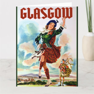 Glasgow Scottisn Girl Dancing with Bagpiper Thank You Card