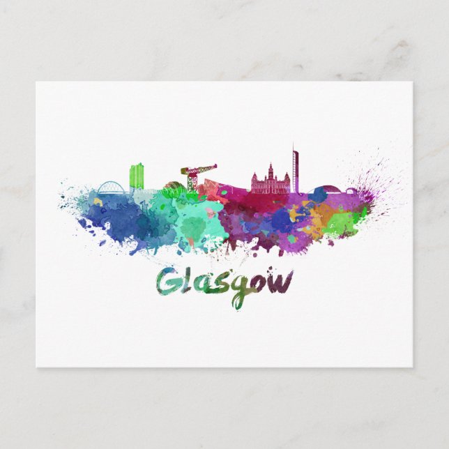 Glasgow skyline in watercolor postcard (Front)