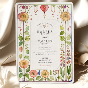 Glasgow Style Watercolor Wedding Invitation