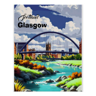 Glasgow Travel Postcard, Glasgow Travel Art, Scotl Poster
