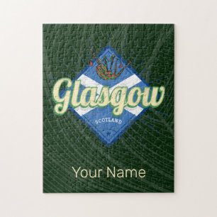 Glasgow UK City Scotland Retro Bagpipes Vintage Jigsaw Puzzle