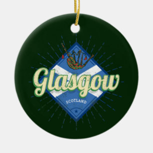 Glasgow UK City Scotland Retro Bagpipes Vintage Lu Ceramic Ornament