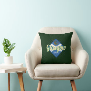 Glasgow UK City Scotland Retro Bagpipes Vintage Lu Cushion