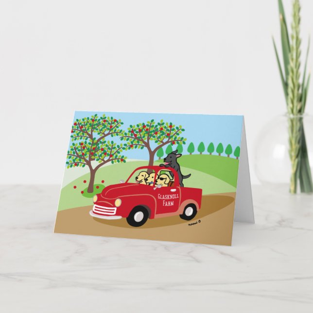 Glasknoll Farm Labradors and Red Truck Card (Front)