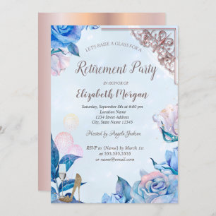 Glass Balloons,Heels Rose Gold,Flowers  Retirement Invitation