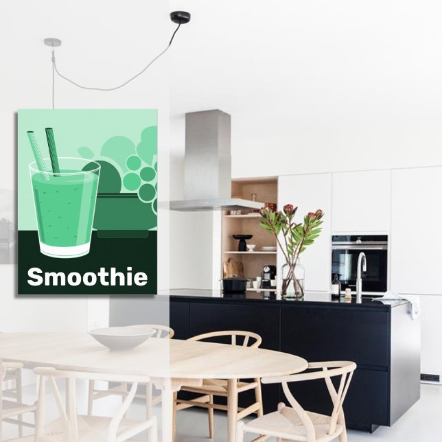 Glass Black, White, Green Kitchen Wall Art (Modern Smoothie Glass Black, White, Green Kitchen Poster)