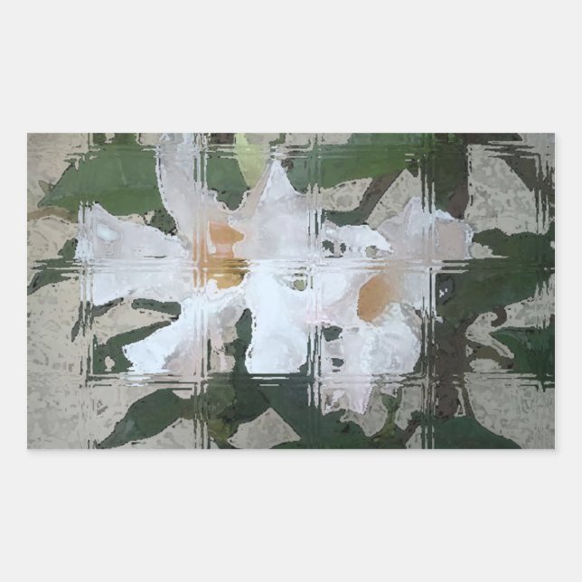 Glass Blocked White Flower Rectangular Sticker (Front)