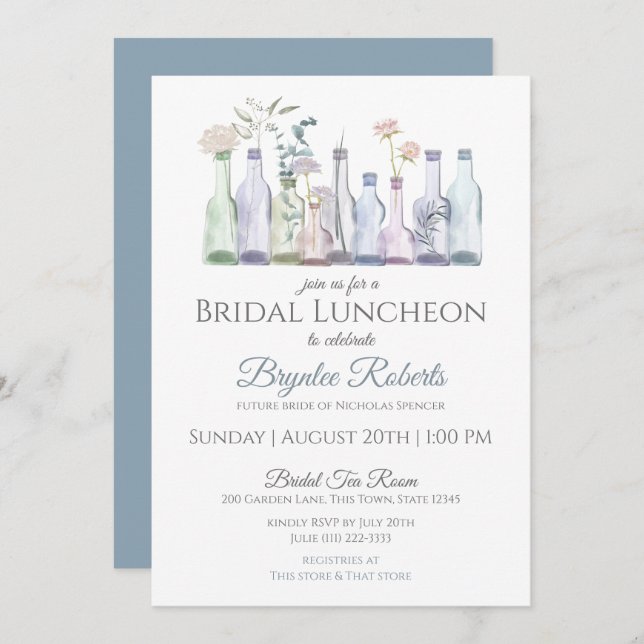Glass Bottle Vases Bridal Luncheon Invitation (Front/Back)