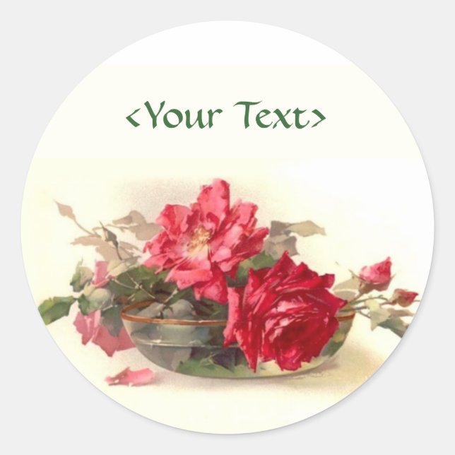 Glass Bowl Roses - Customise Classic Round Sticker (Front)