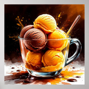 Glass Bowl with Chocolate and Mango Ice Cream Poster