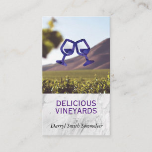 Glass Cheers Grapes   White Marble   Vineyard Business Card