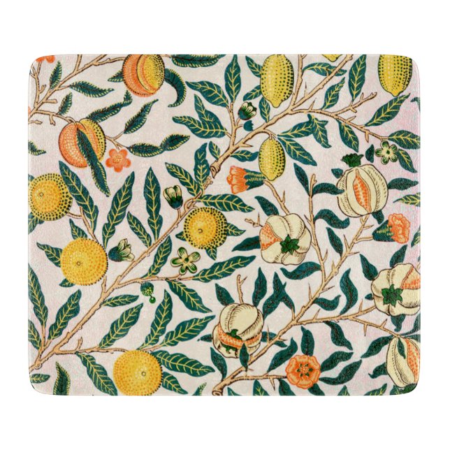GLASS CHOPPING BOARD : WILLIAM MORRIS :POMEGRANATE (Front)