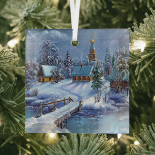 Glass Christmas Ornament-Winter Scene Glass Tree Decoration