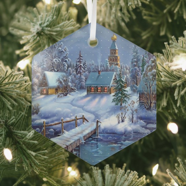 Glass Christmas Ornament-Winter Scene  Glass Tree Decoration (Insitu)