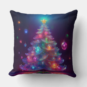 Glass Christmas Tree And Holiday Bulbs Cushion