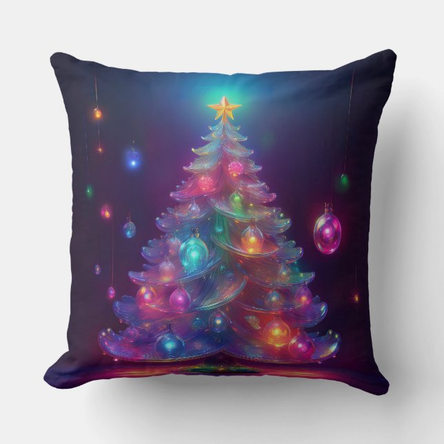 Glass Christmas Tree And Holiday Bulbs Cushion (Front)
