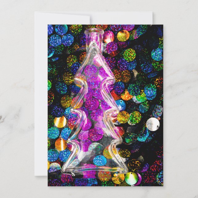 Glass Christmas Tree On a Colorful Background Holiday Card (Front)