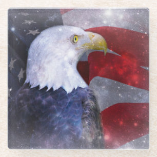 Glass Coaster/American Bald Eagle and Flag Coaster
