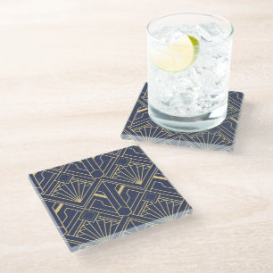 Glass Coaster - Art Deco Gold Fan Design