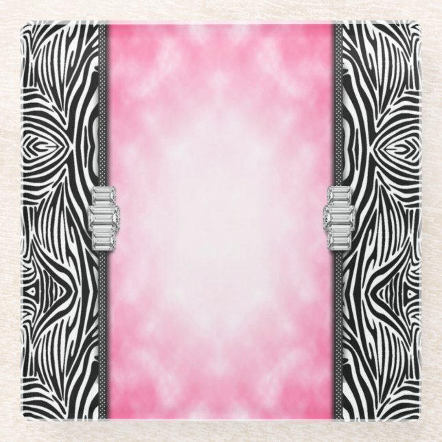 Glass Coaster/Diamonds and Zebra Print Coaster (Front)