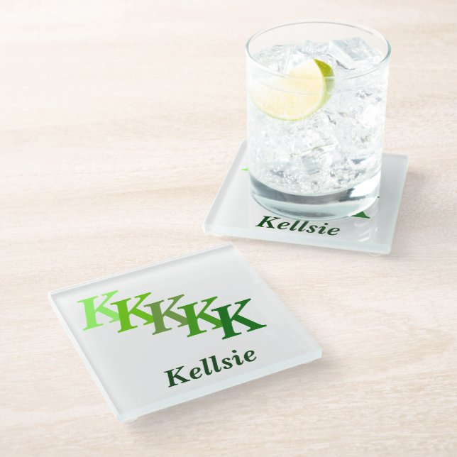 Glass Coaster - Green Name and Initials (Angled)