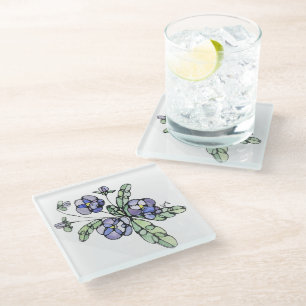 Glass Coaster - Lavender Blue Pansies