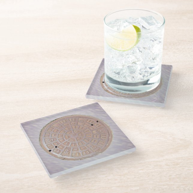 Glass Coaster - Manhole Cover (Angled)