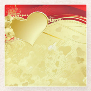 Glass Coaster/Red and Gold Hearts Coaster