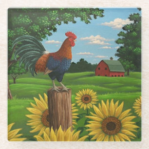 Glass Coaster/Rooster and Sunflowers Coaster