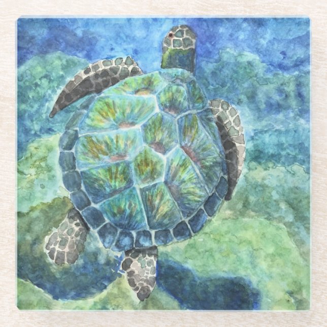 Glass Coaster Sea Turtle #2 (Front)